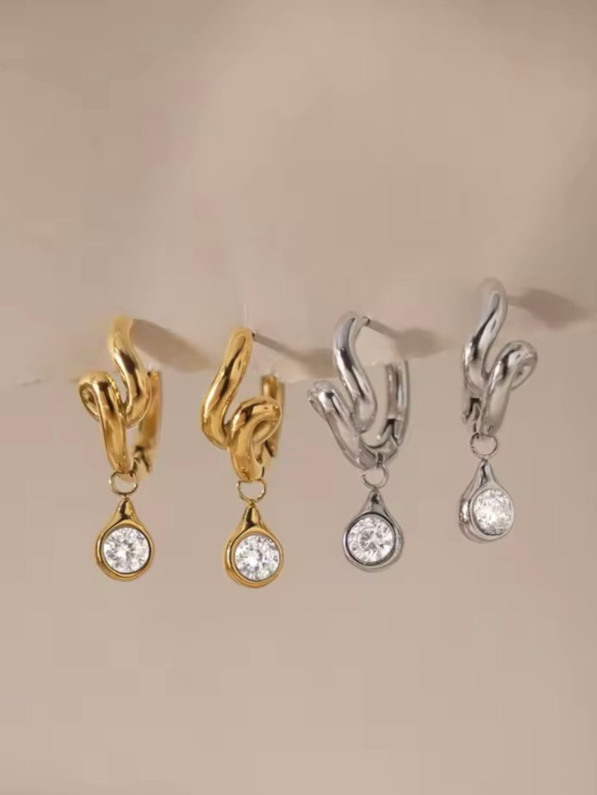 Daliah Twist Huggies and CZ Earrings