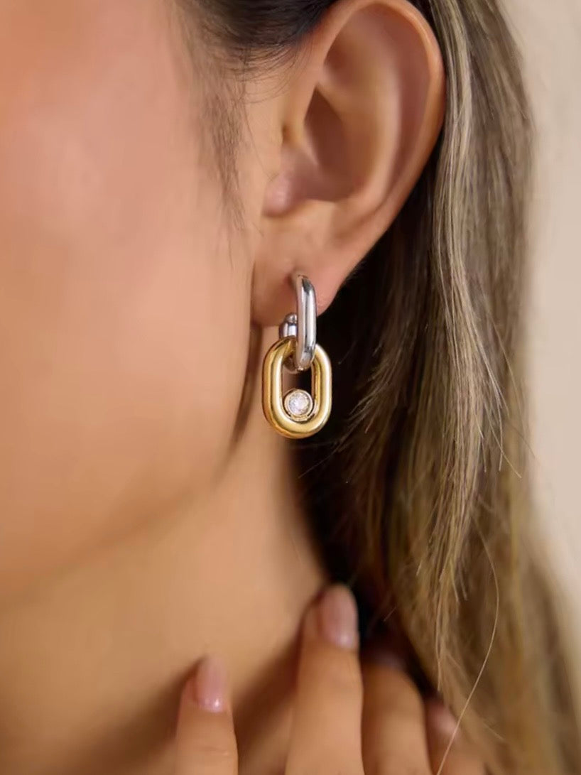 Freya Two Tone and Zircon Chunky Geo Drop Statement Earrings