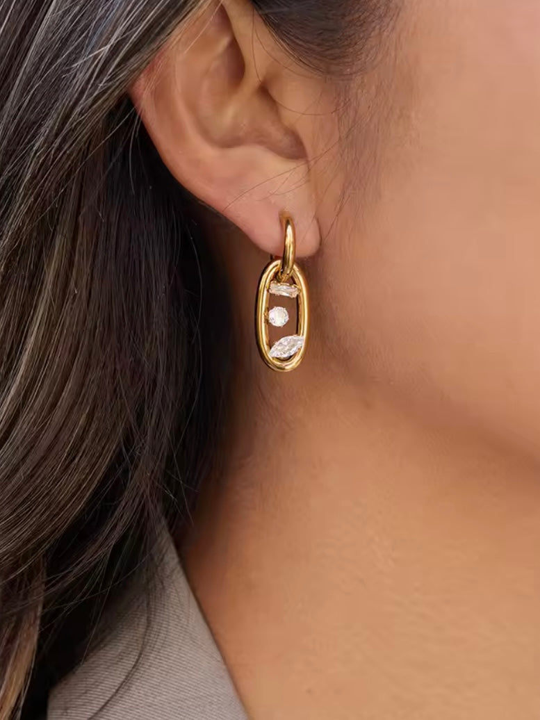 Niamh Hoop and Oval Drop Zircon featured Statement earrings