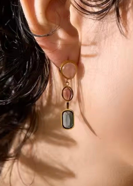 Asymmetrical Natural Stone PVD Plated Statement Drop Earrings