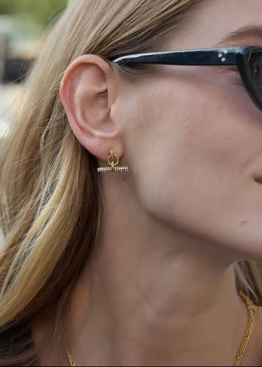 Zircon Encrusted T-Bar Mini Dangle Studs