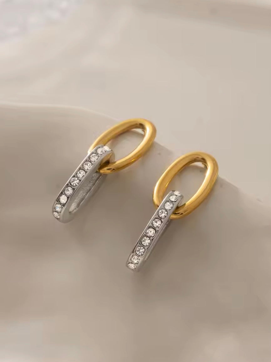 Tina two toned double hoop subtle drop earrings