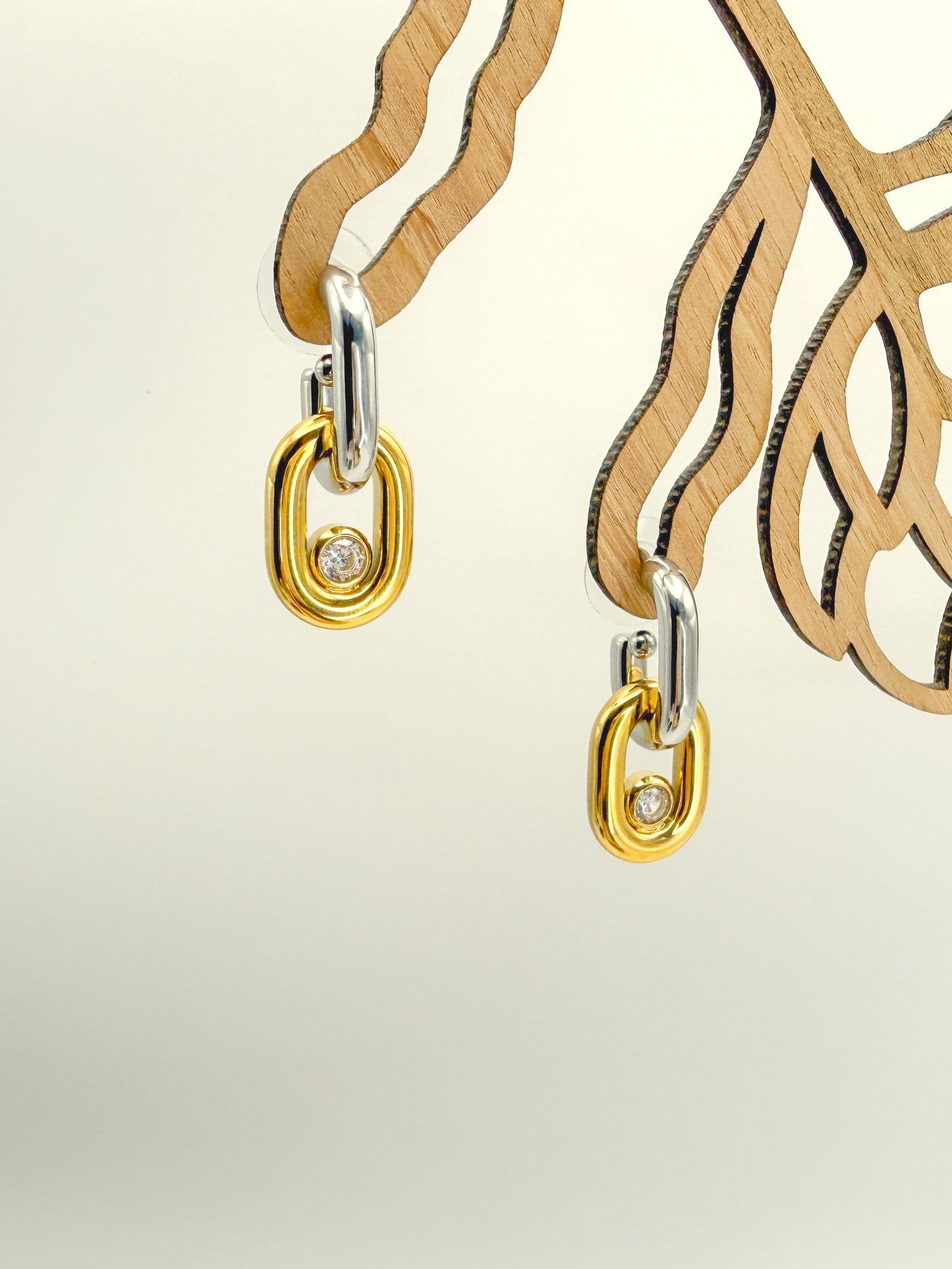 Freya Two Tone and Zircon Chunky Geo Drop Statement Earrings