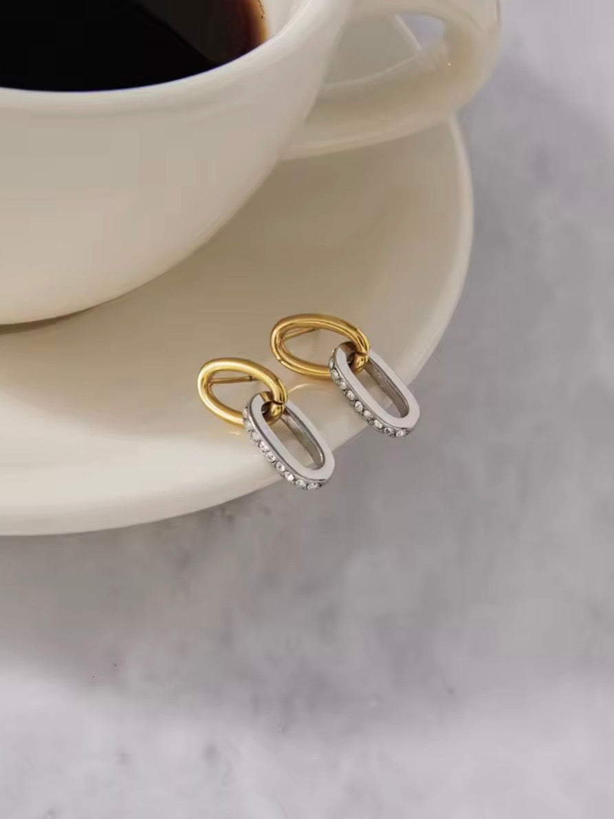 Tina two toned double hoop subtle drop earrings