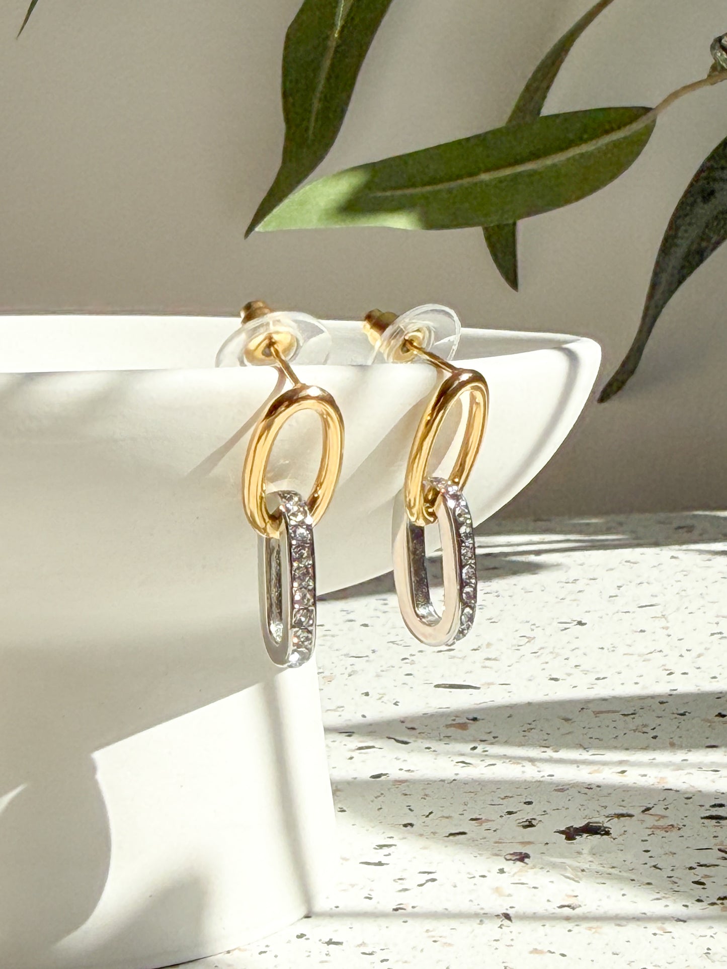 Tina two toned double hoop subtle drop earrings