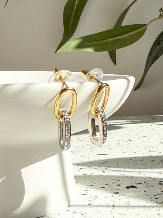 Tina two toned double hoop subtle drop earrings