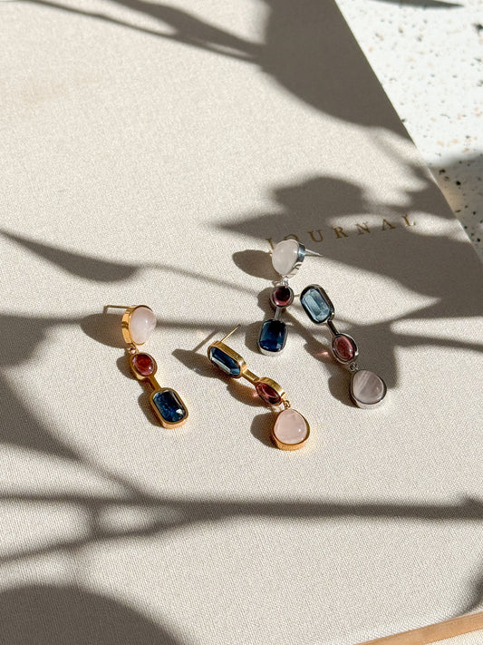 Asymmetrical Natural Stone PVD Plated Statement Drop Earrings