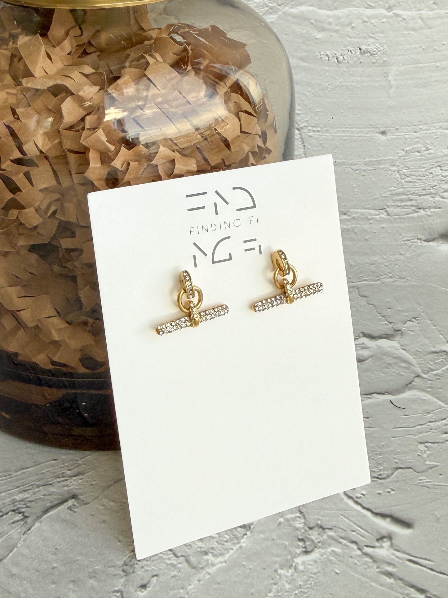 Zircon Encrusted T-Bar Mini Dangle Studs