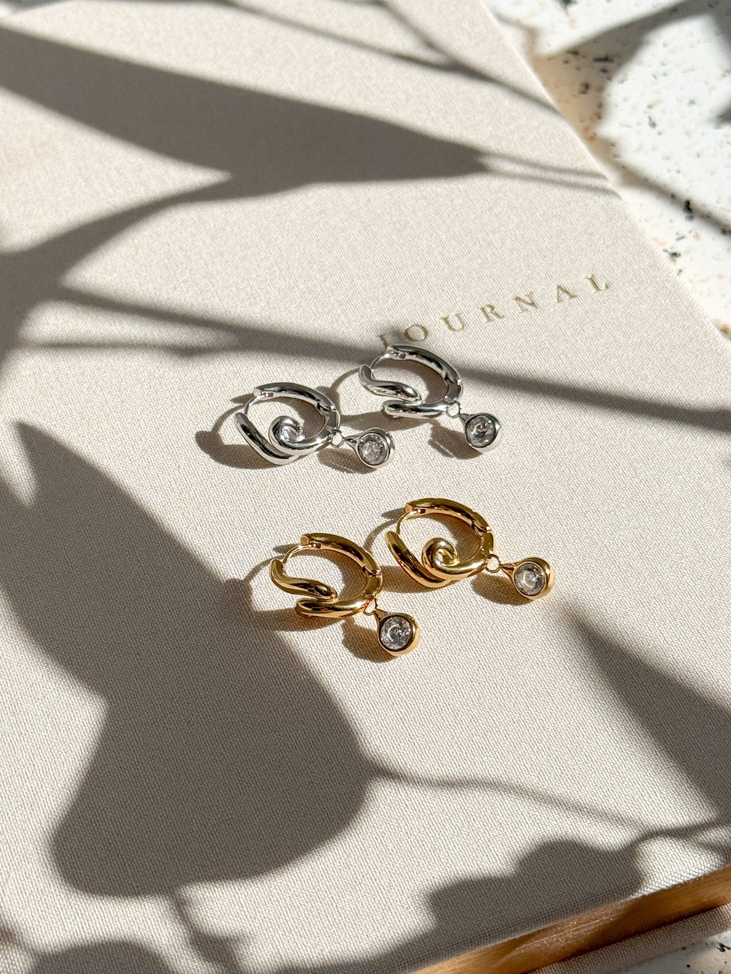 Daliah Twist Huggies and CZ Earrings