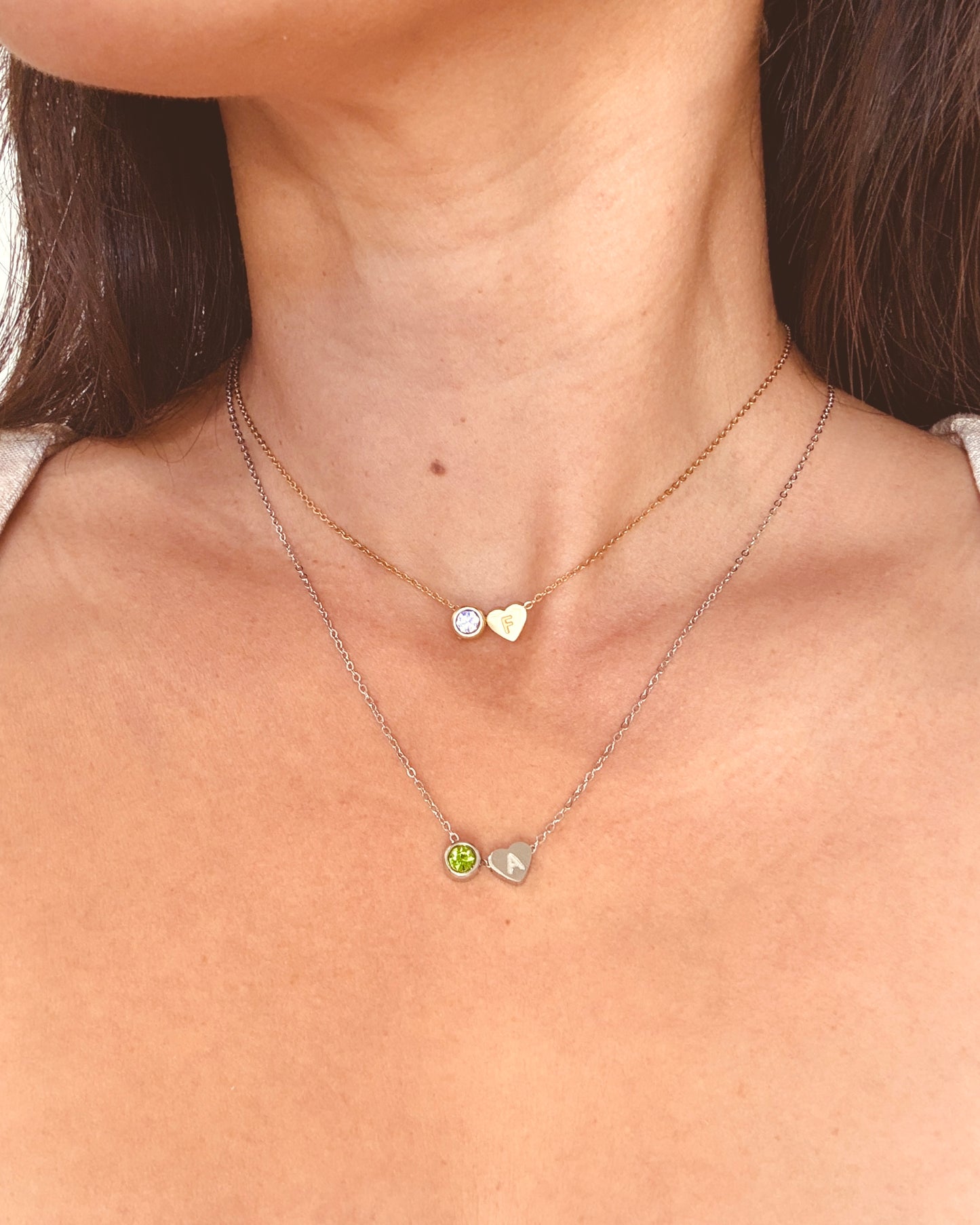 Minimalist Heart Initial & Birthstone NECKLACE