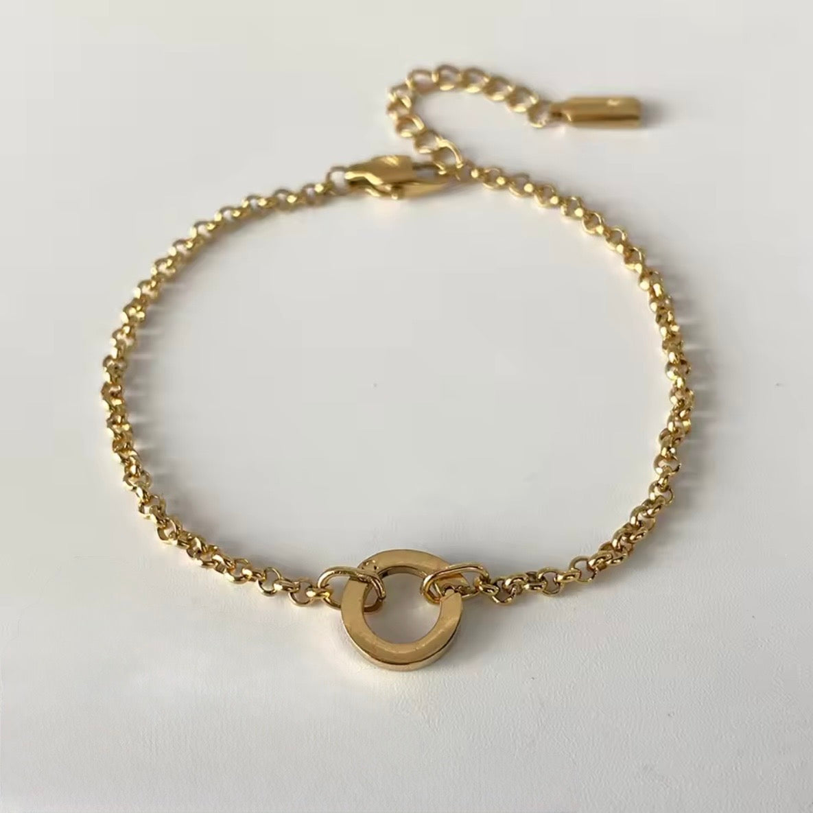 Round Initial & Birthstone Charm Clasp Bracelet