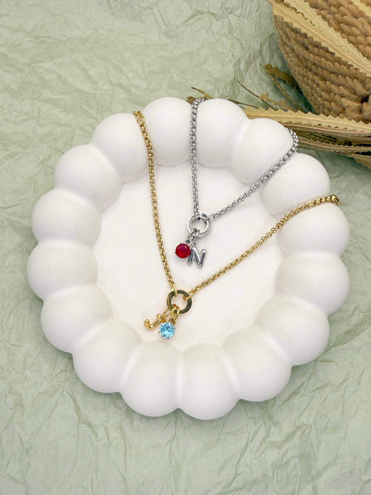 Round Initial & Birthstone Charm Clasp Bracelet