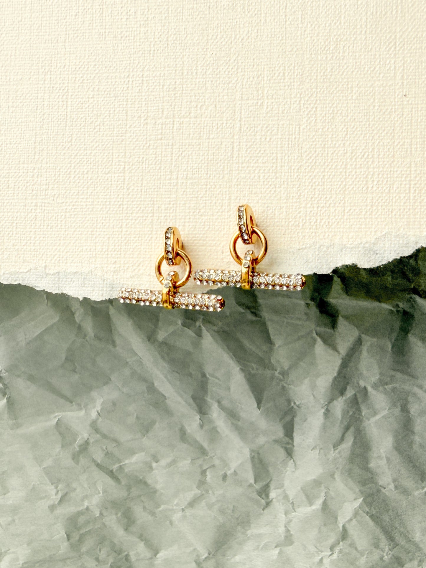 Zircon Encrusted T-Bar Mini Dangle Studs