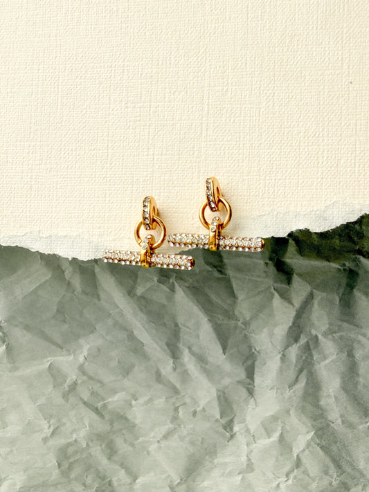 Zircon Encrusted T-Bar Mini Dangle Studs