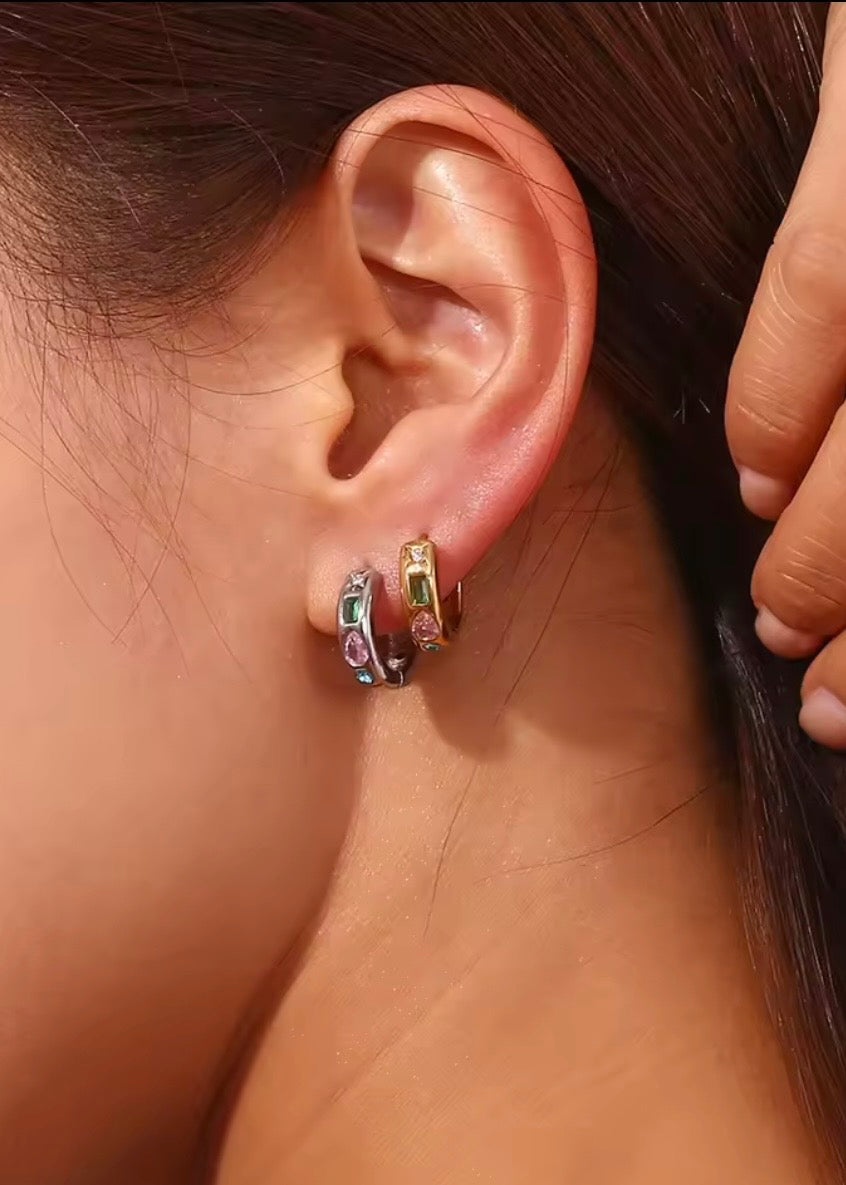 Multi-Stone Coloured inlayed Zircon Huggies