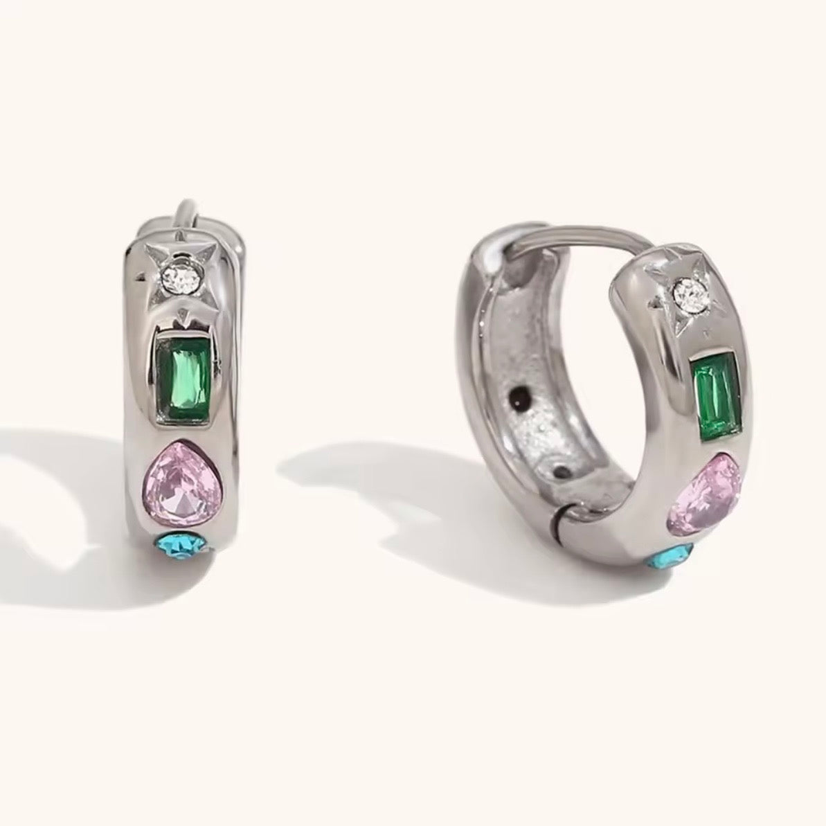 Multi-Stone Coloured inlayed Zircon Huggies