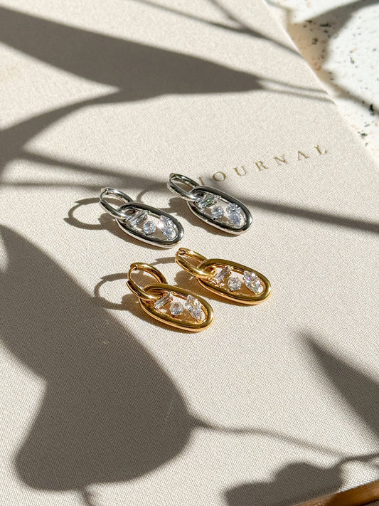 Niamh Hoop and Oval Drop Zircon featured Statement earrings