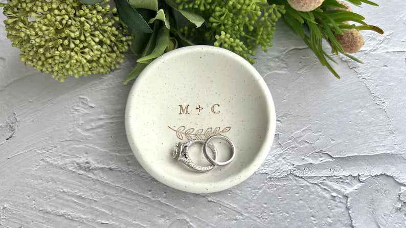 Couple's Stone-look Ring Dish - Custom Initials