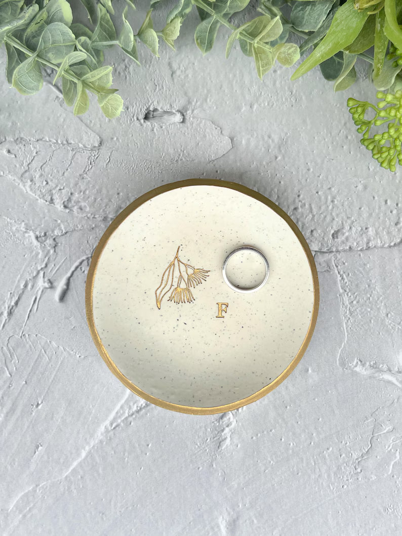 Personalised Australian Native Flowers Custom Stone-look Ring Dish