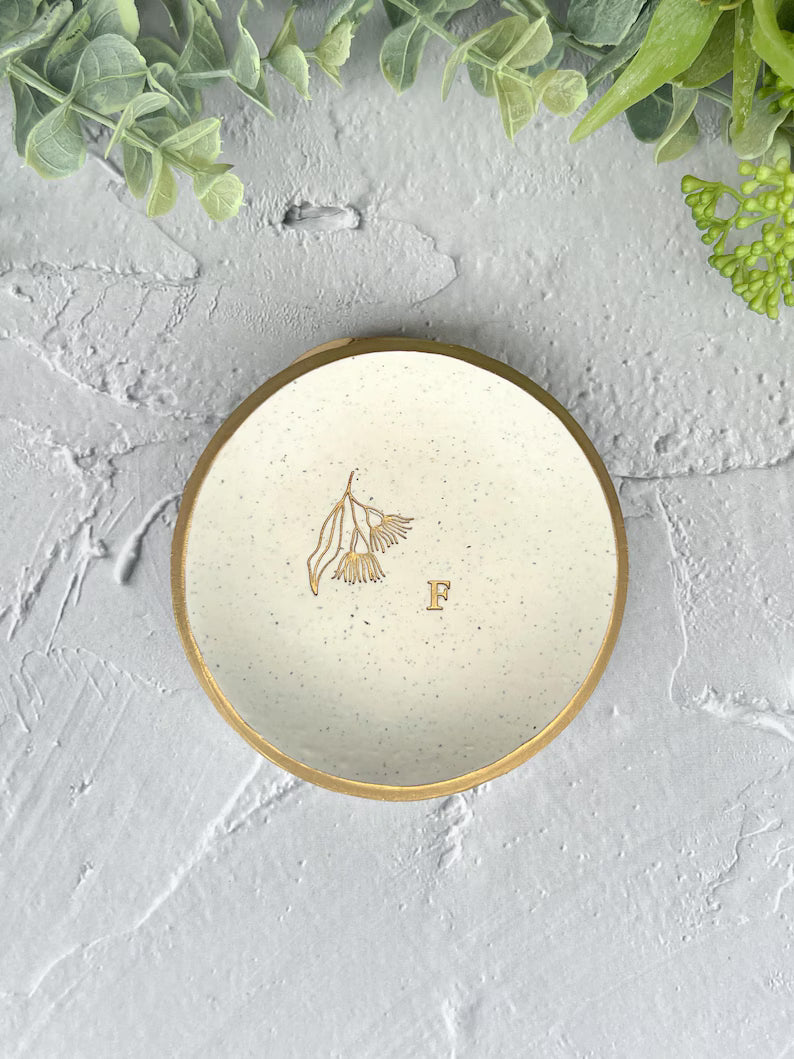 Personalised Australian Native Flowers Custom Stone-look Ring Dish