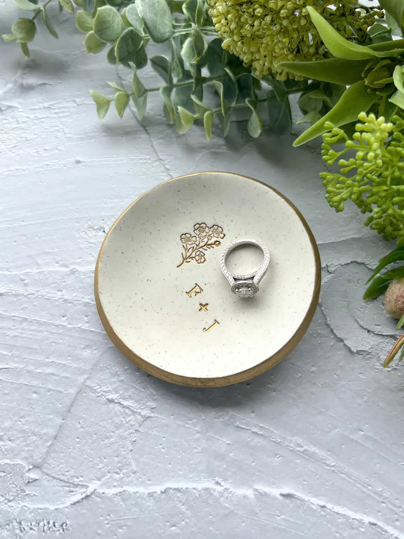 Personalised Australian Native Flowers Custom Stone-look Ring Dish
