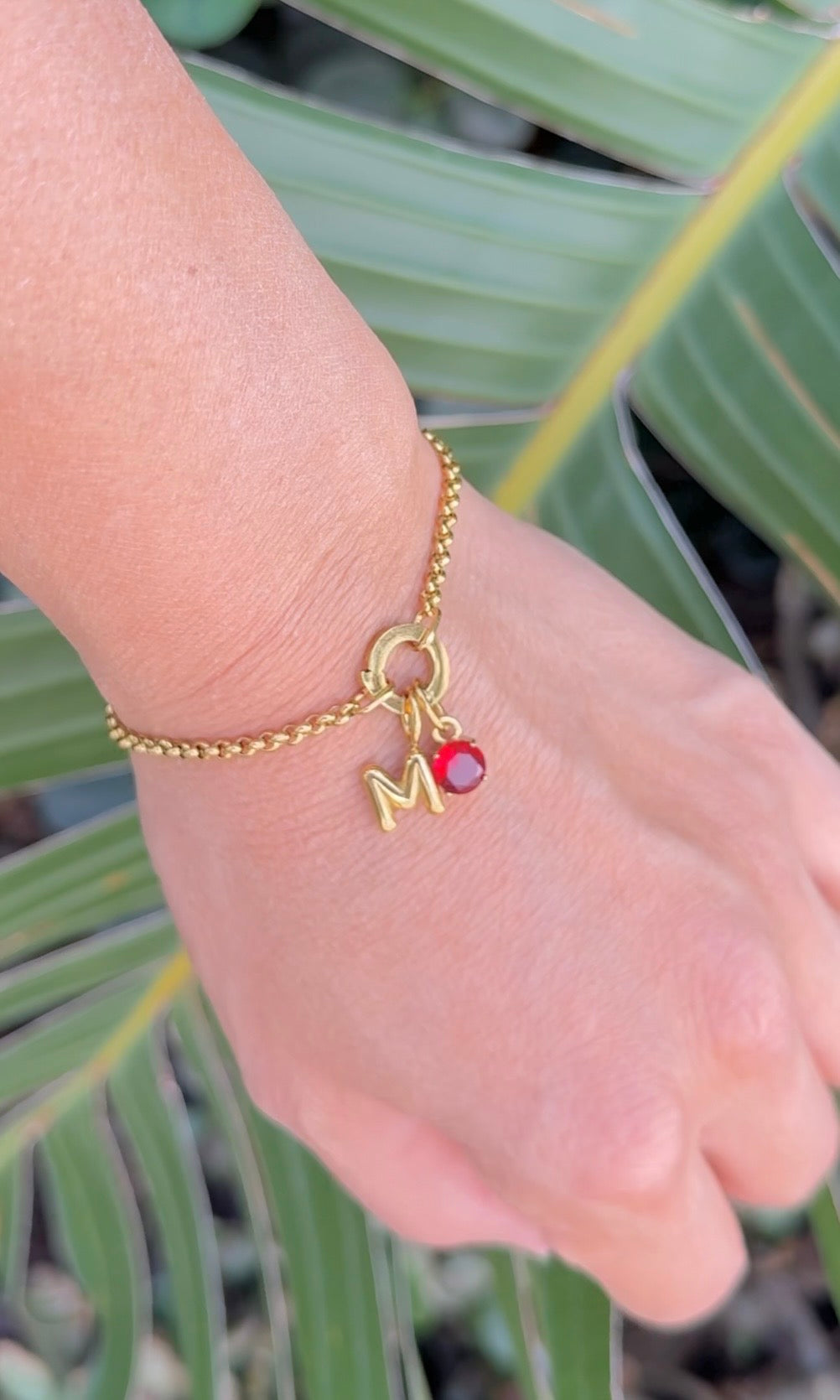 Round Initial & Birthstone Charm Clasp Bracelet