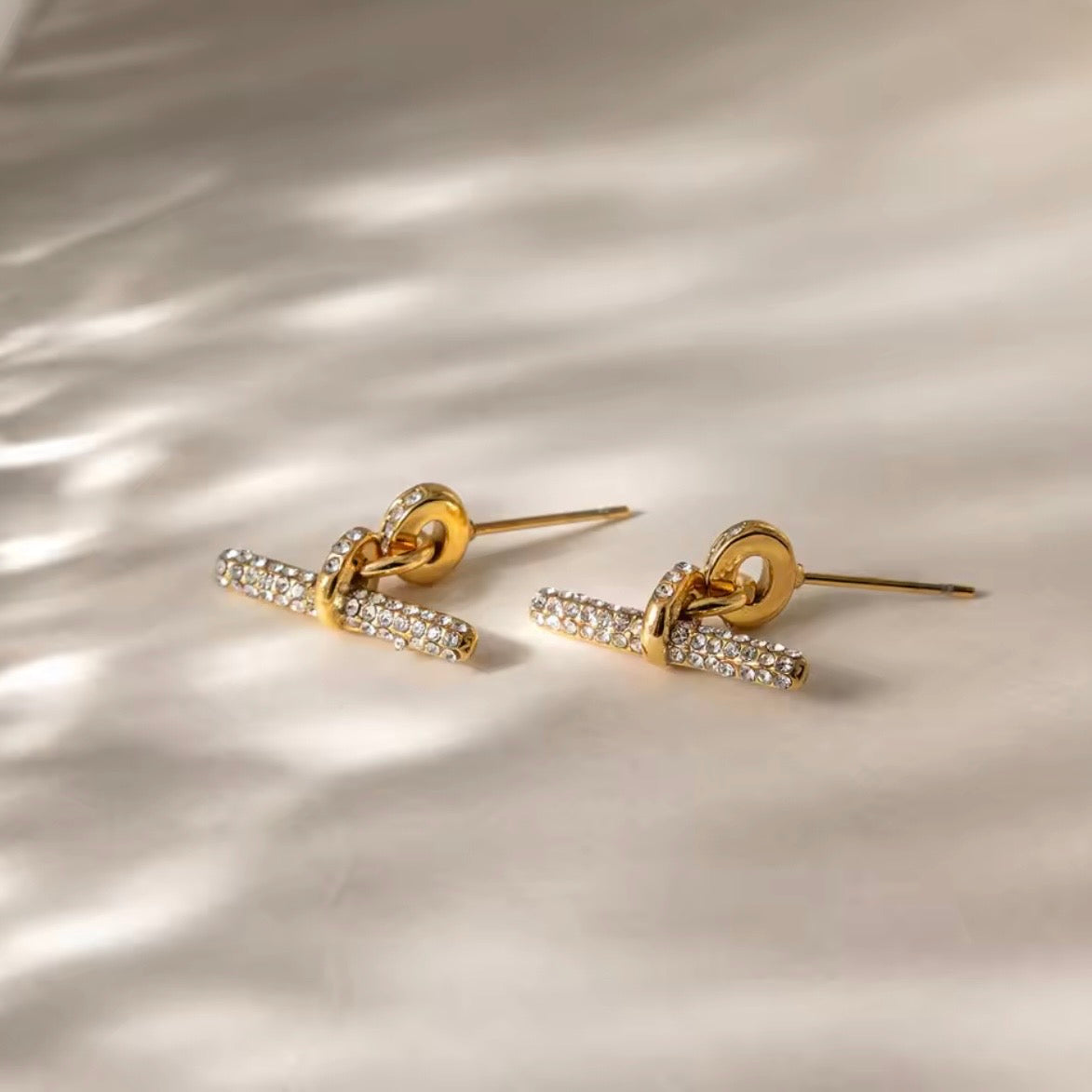 Zircon Encrusted T-Bar Mini Dangle Studs