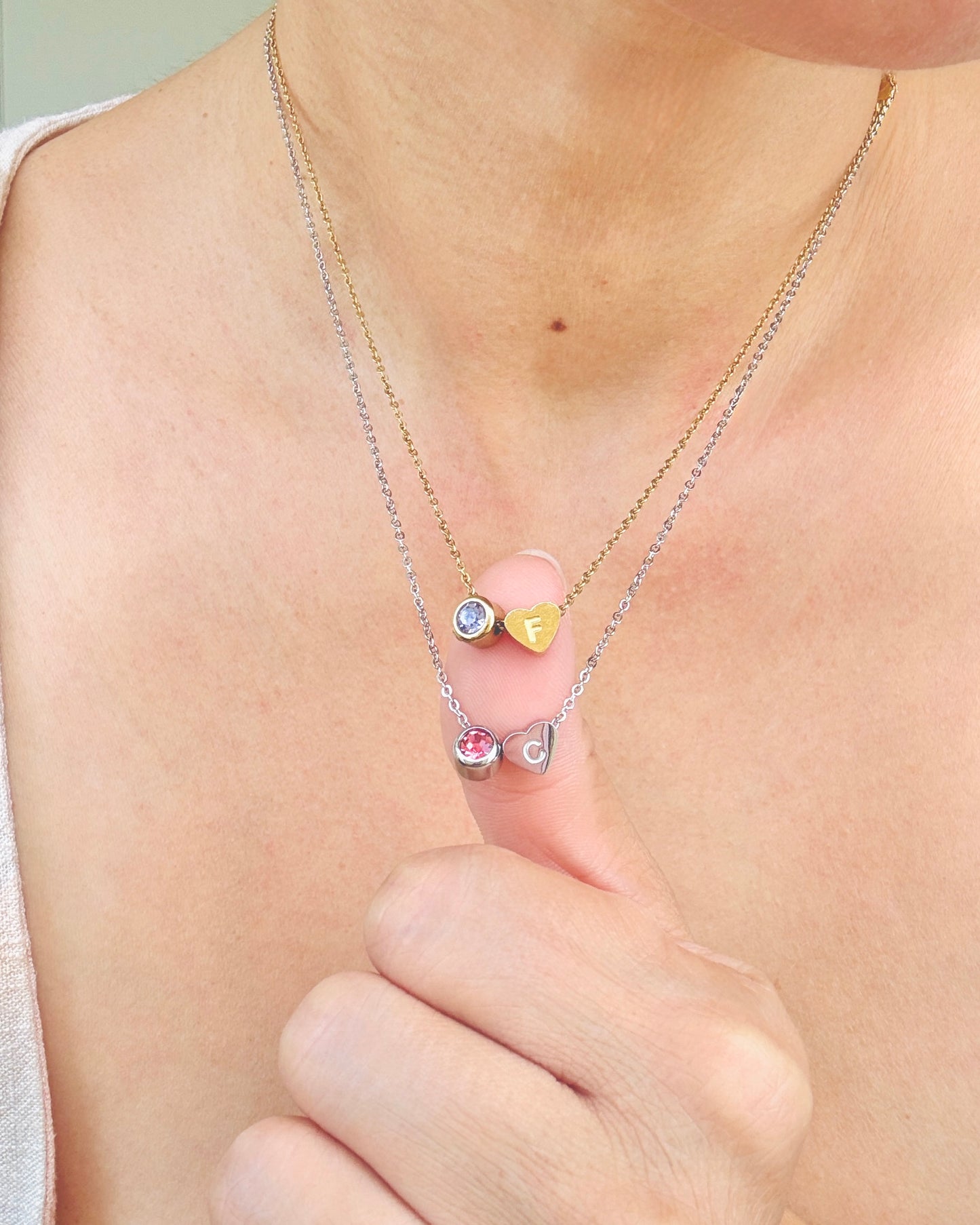 Minimalist Heart Initial & Birthstone NECKLACE