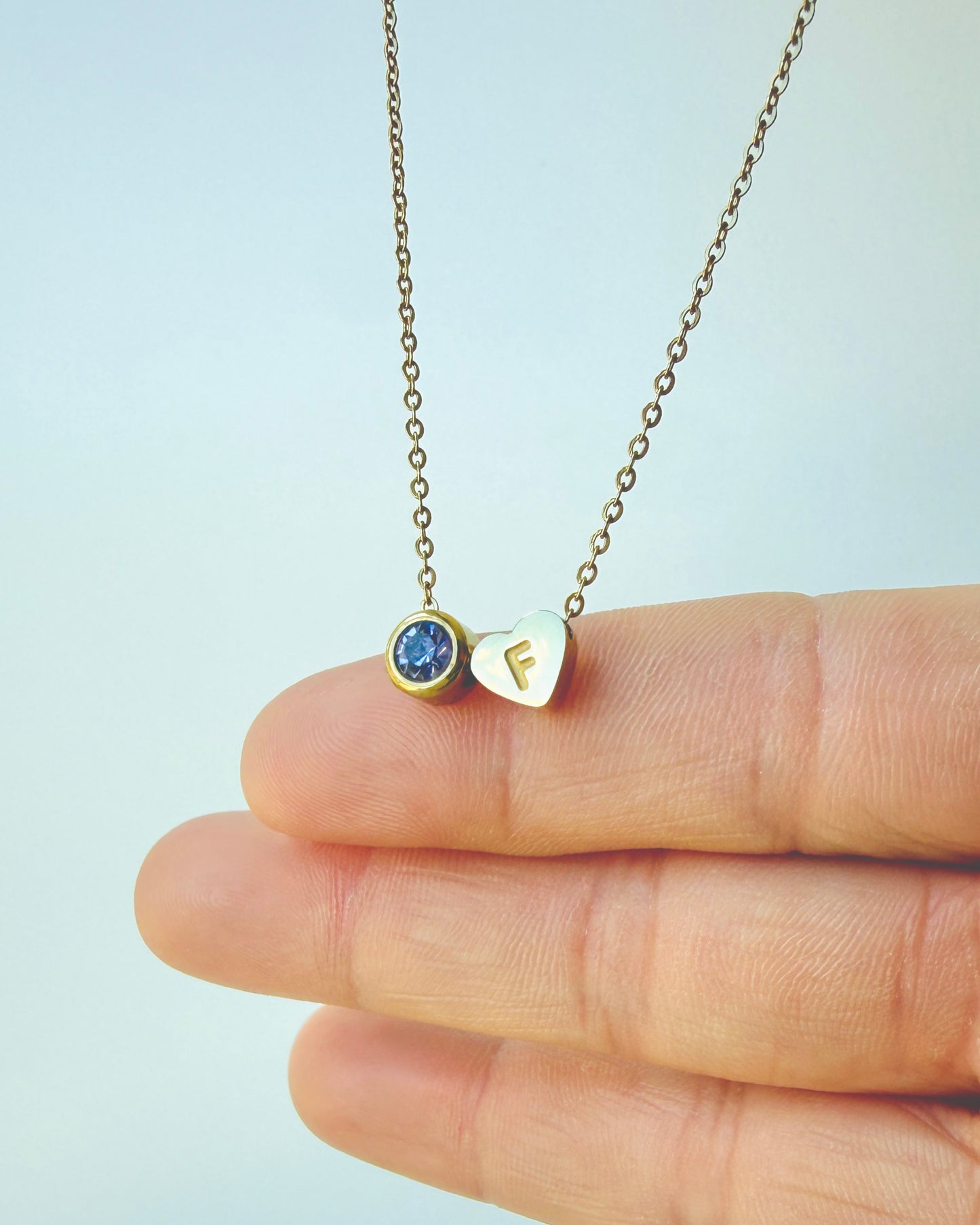 Minimalist Heart Initial & Birthstone NECKLACE