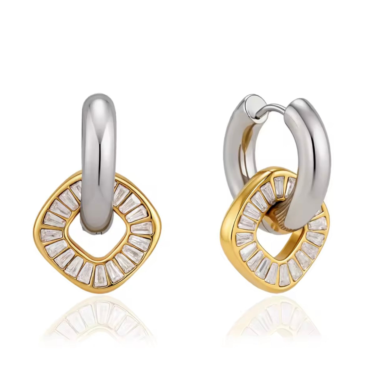 Jane Zircon Two Toned Huggie Earrings