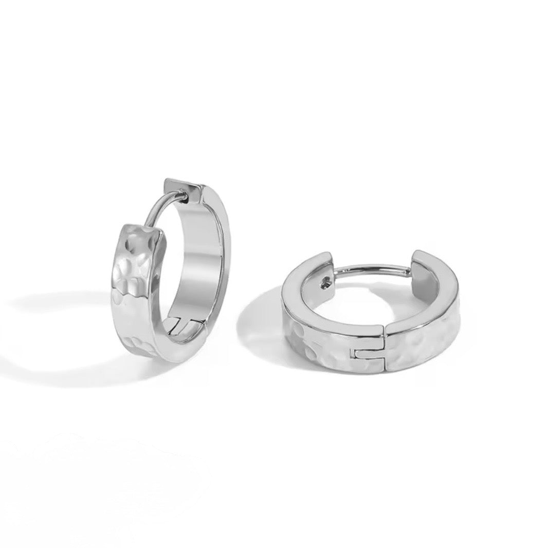 Modern Hammered Stainless Steel Hoop Earrings 16mm