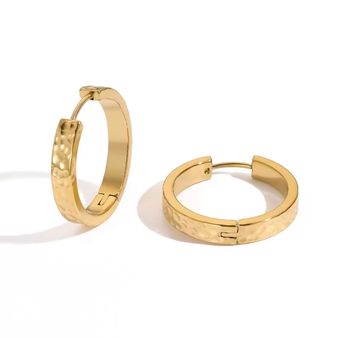 Modern Hammered Stainless Steel Hoop Earrings 24mm