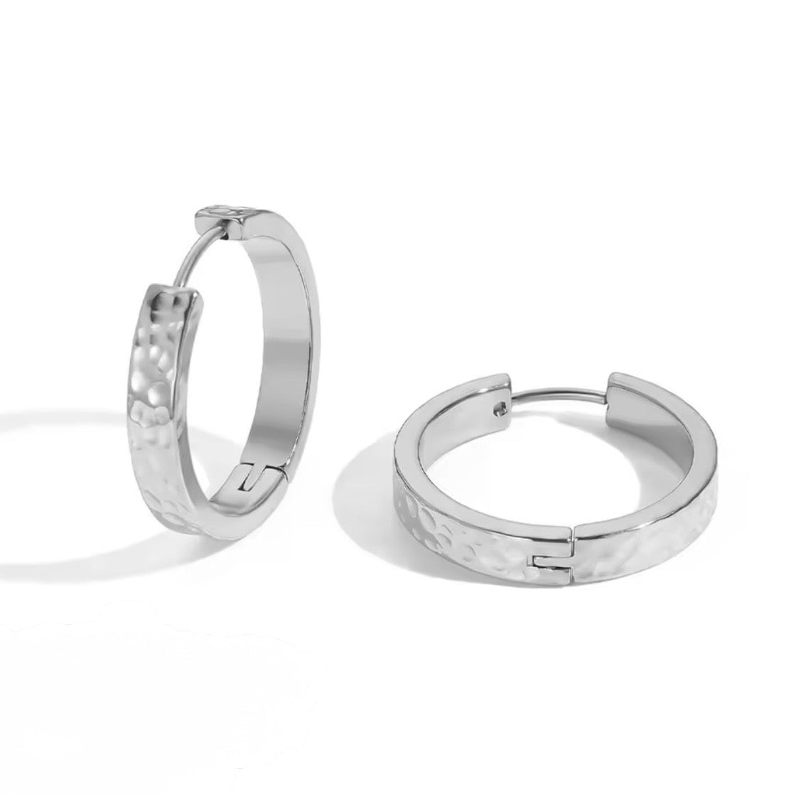 Modern Hammered Stainless Steel Hoop Earrings 24mm