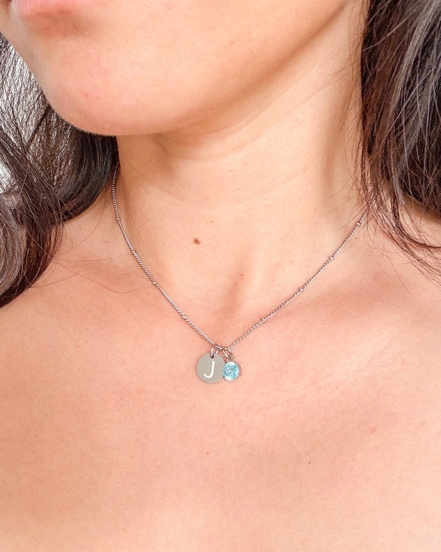 Personalised Initial & Birthstone Charm Necklace