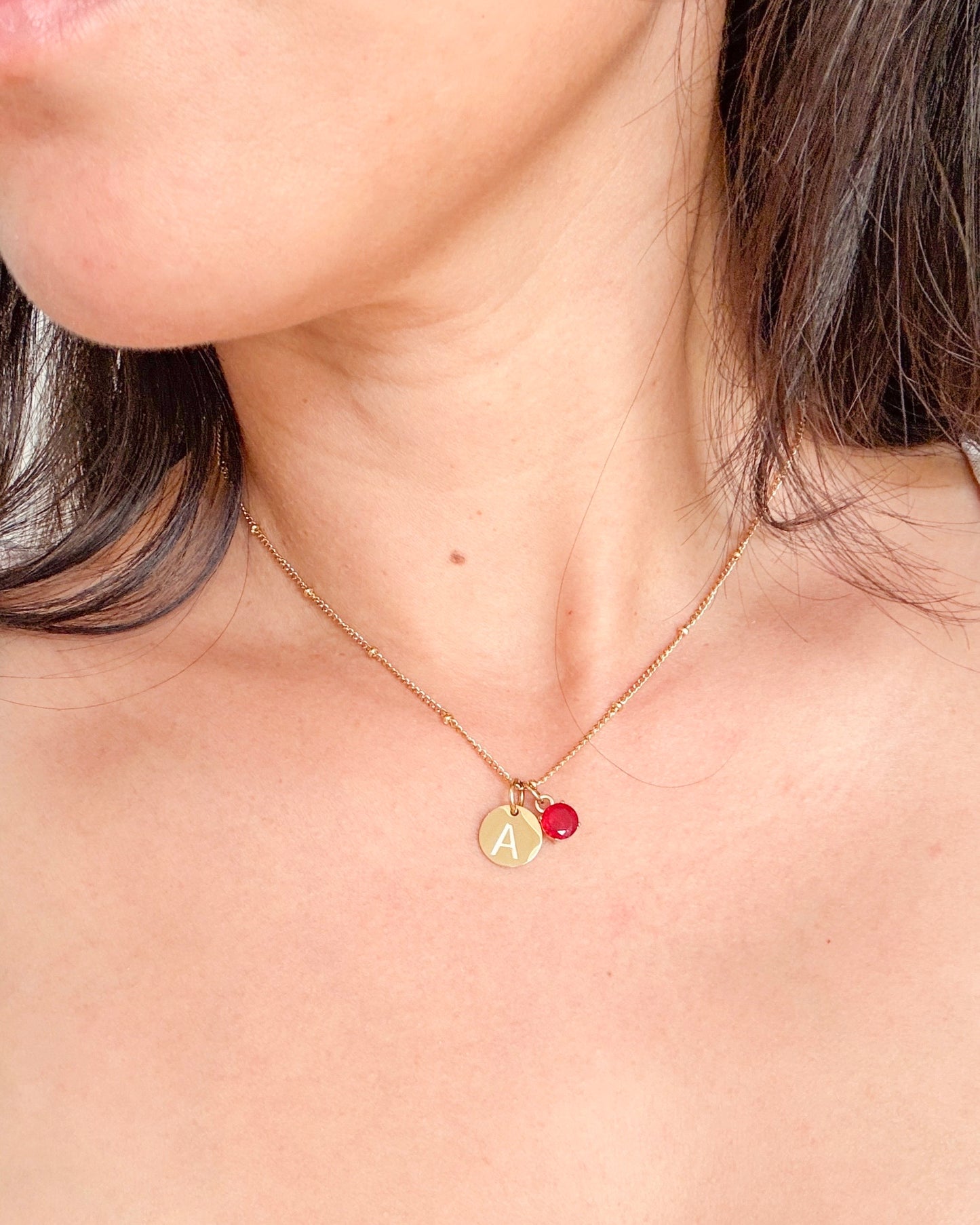 Personalised Initial & Birthstone Charm Necklace