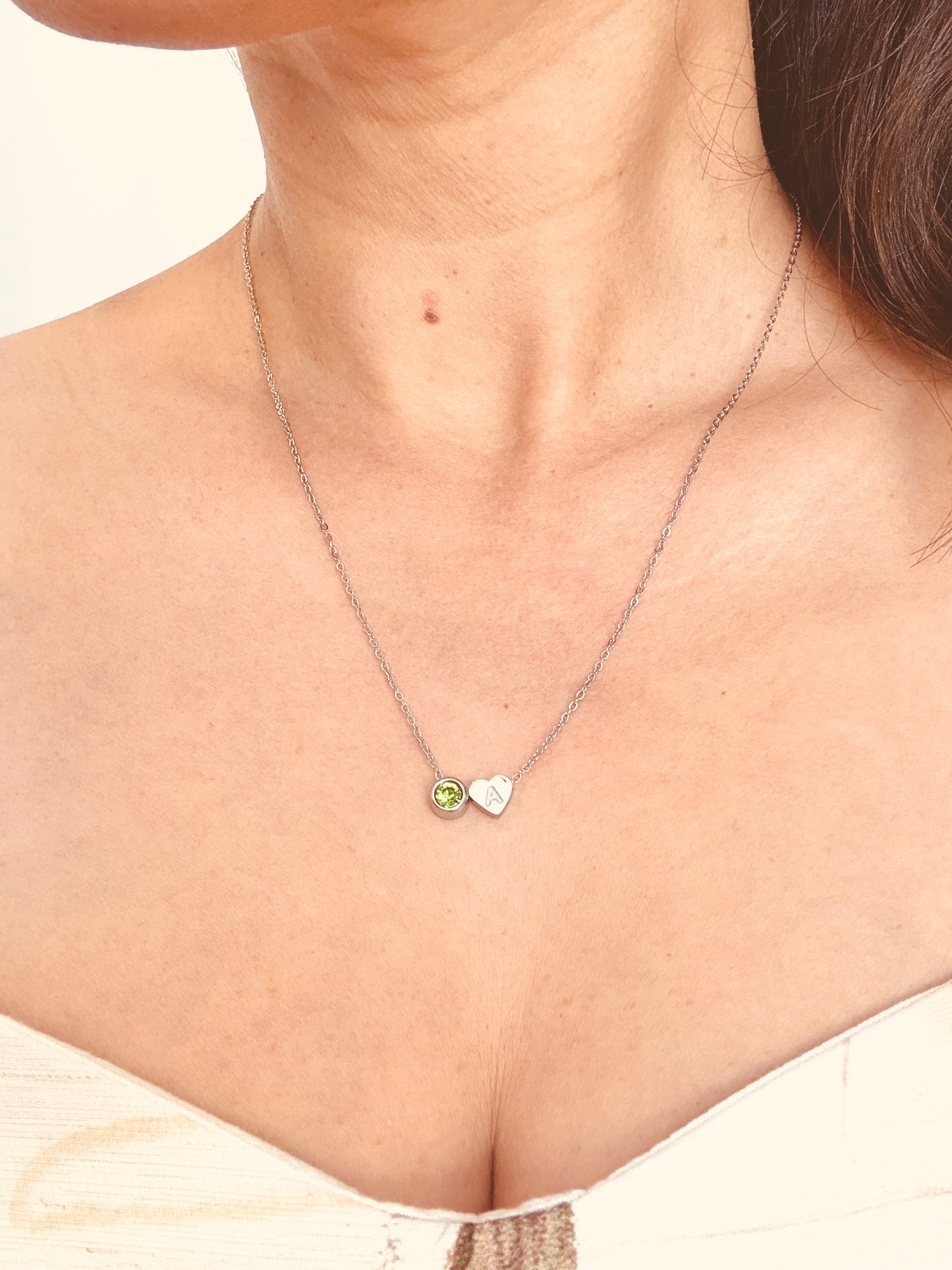 Minimalist Heart Initial & Birthstone NECKLACE