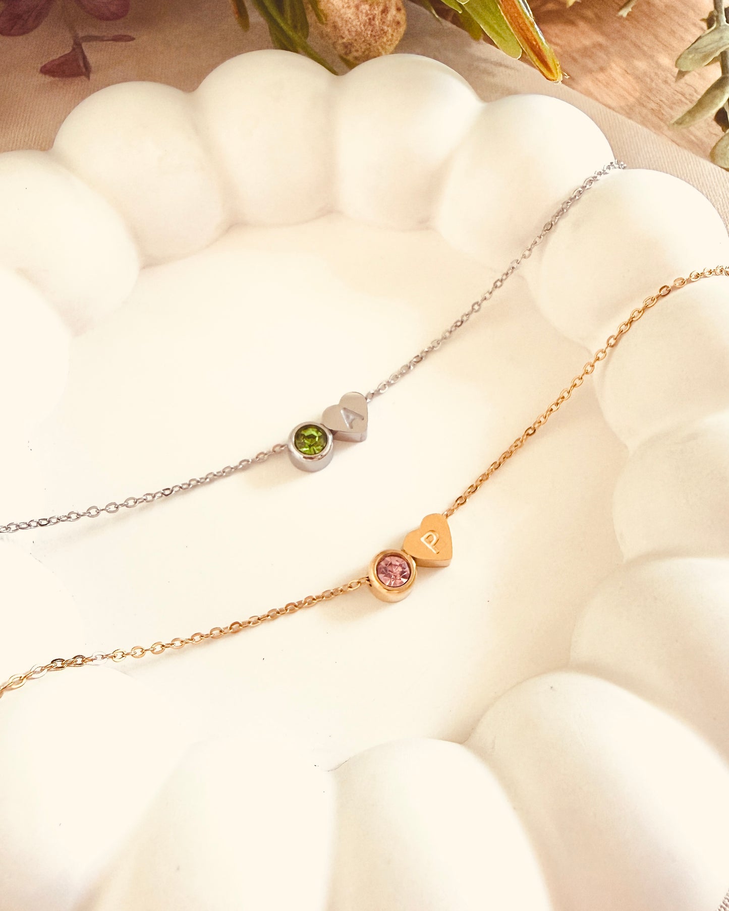 Minimalist Heart Initial & Birthstone NECKLACE