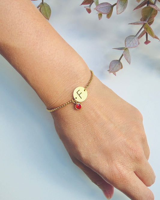 Adjustable Initial & Birthstone Bracelet