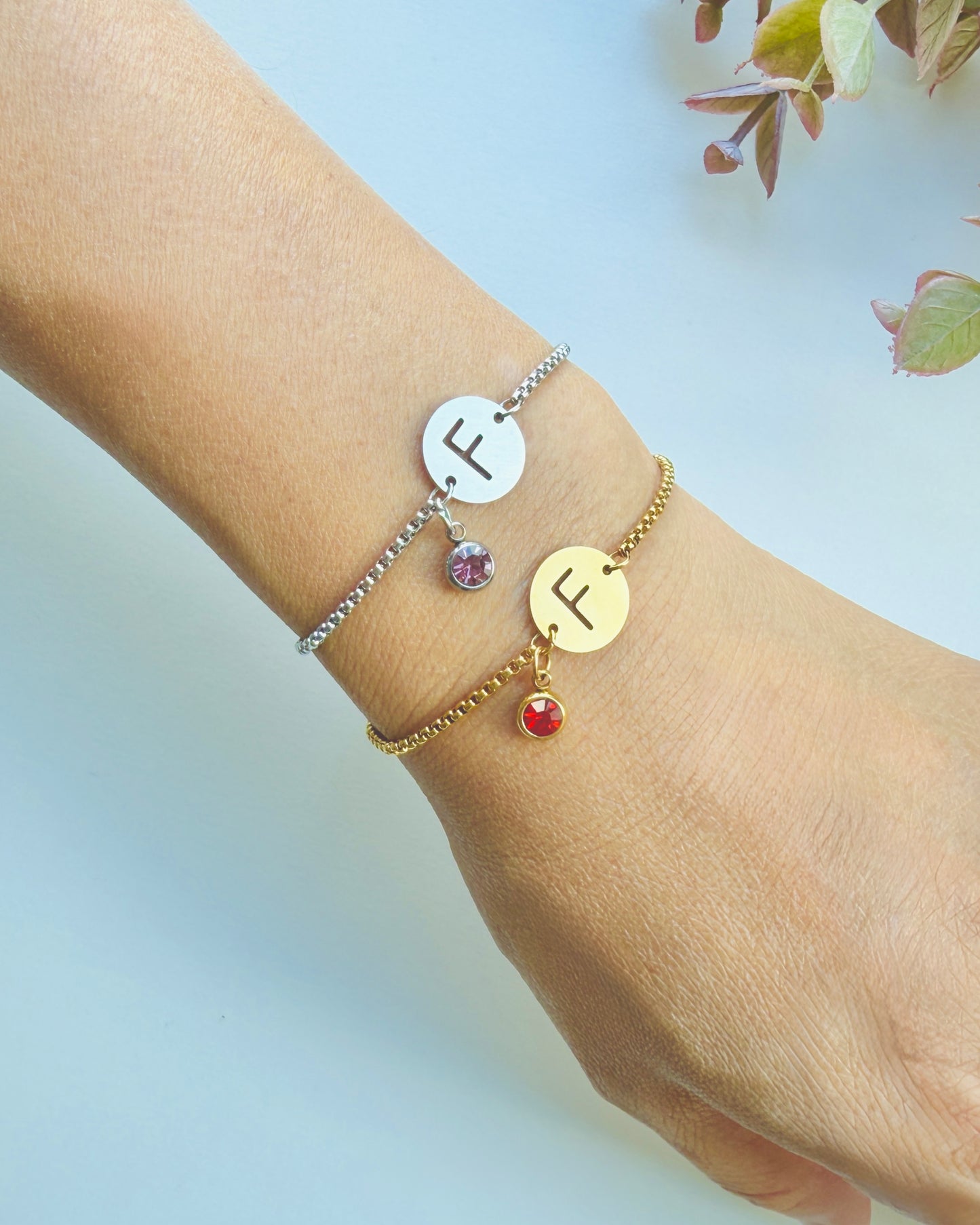 Adjustable Initial & Birthstone Bracelet