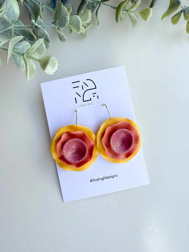 MAGGY Rippled Petal Floral Statement Earrings