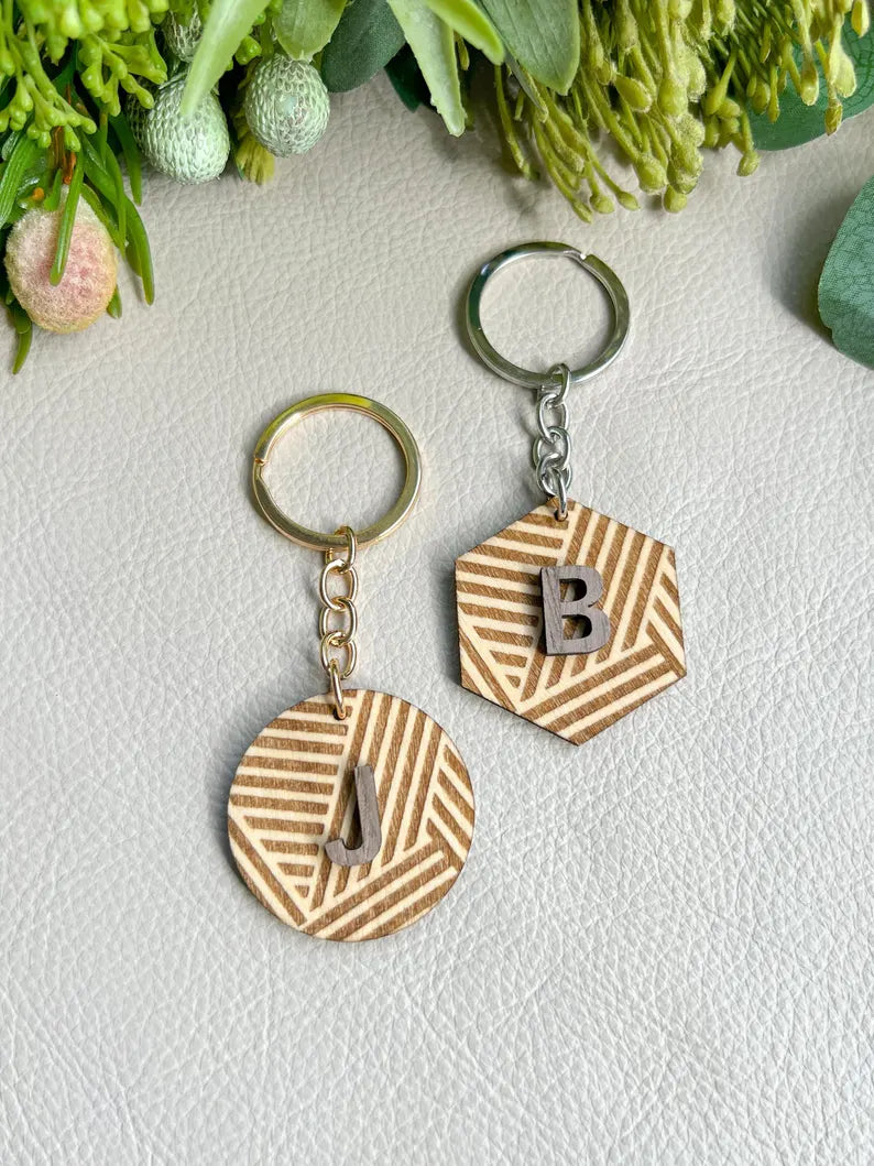 Handmade Personalised Patterned plywood keychain | Laser engraved and cut