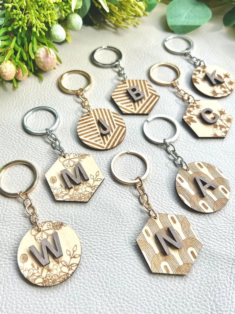 Handmade Personalised Patterned plywood keychain | Laser engraved and cut